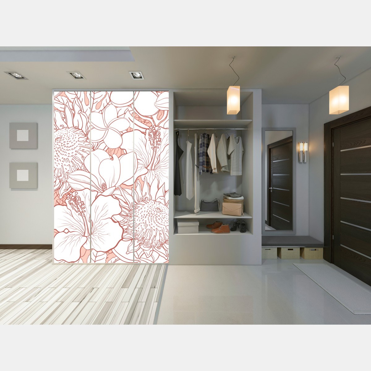 Naklejka na szafę delikatny koralowy wzór kwiatowy – Wallissimo® Naklejka na szafę delikatny koralowy wzór kwiatowy – Wallissimo®