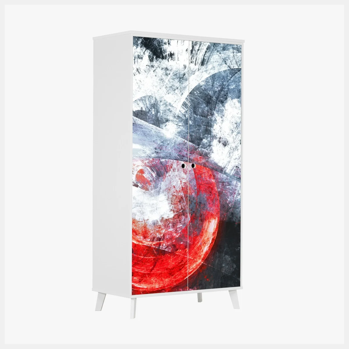 Naklejka na szafę dynamiczna czerwona i biała abstrakcyjna kompozycja – Wallissimo® Naklejka na szafę dynamiczna czerwona i biała abstrakcyjna kompozycja – Wallissimo®