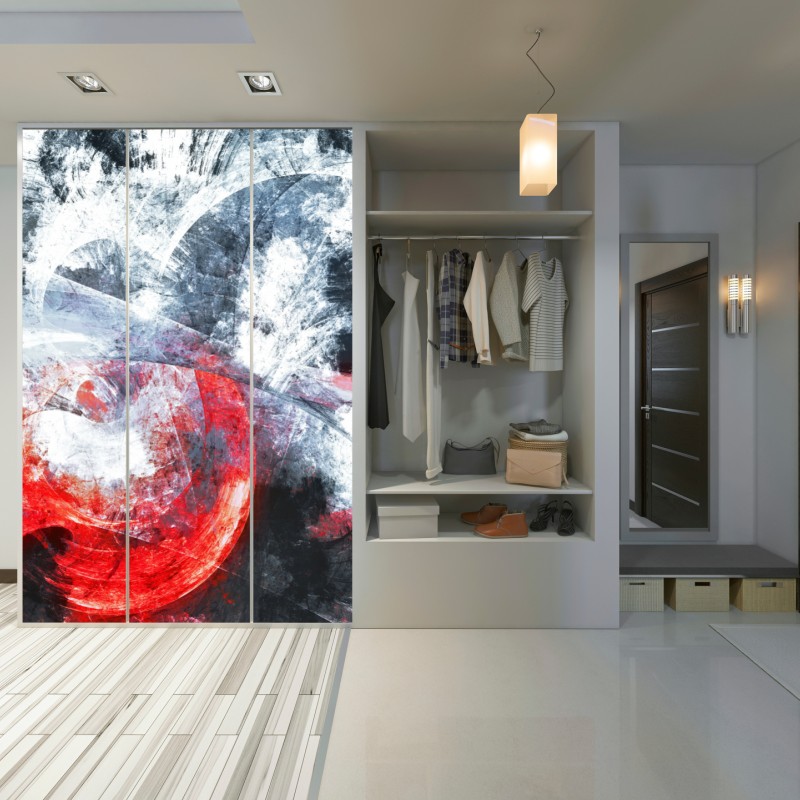 Naklejka na szafę dynamiczna czerwona i biała abstrakcyjna kompozycja – Wallissimo® Naklejka na szafę dynamiczna czerwona i biała abstrakcyjna kompozycja – Wallissimo®