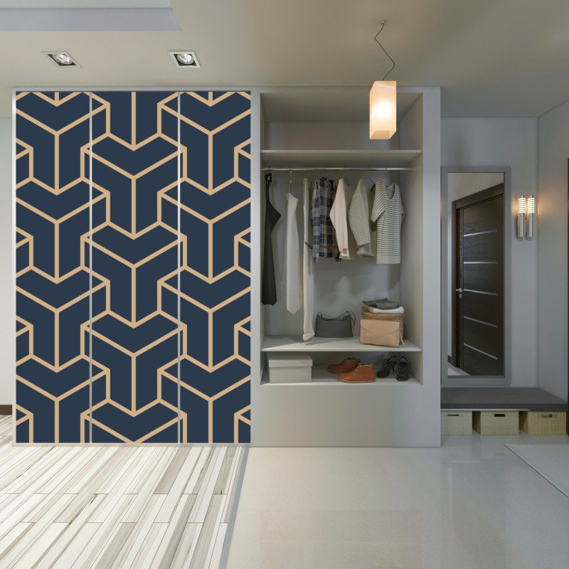 Naklejka na szafę granatowy geometryczny wzór sześcianów – Wallissimo® Naklejka na szafę granatowy geometryczny wzór sześcianów – Wallissimo®