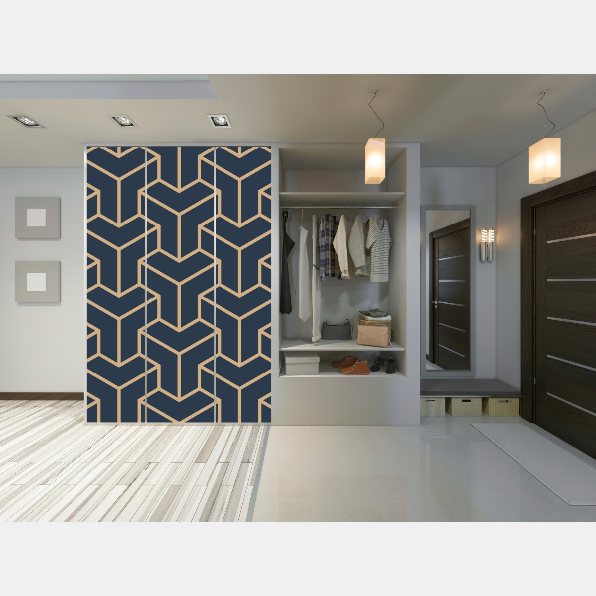 Naklejka na szafę granatowy geometryczny wzór sześcianów – Wallissimo® Naklejka na szafę granatowy geometryczny wzór sześcianów – Wallissimo®