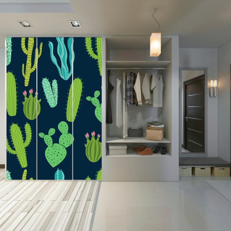 Naklejka na szafę wzór z kaktusami i sukulentami – Wallissimo® Naklejka na szafę wzór z kaktusami i sukulentami – Wallissimo®