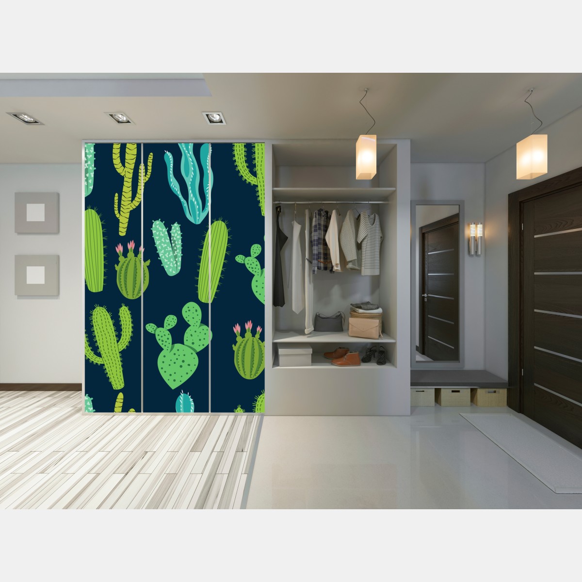 Naklejka na szafę wzór z kaktusami i sukulentami – Wallissimo® Naklejka na szafę wzór z kaktusami i sukulentami – Wallissimo®