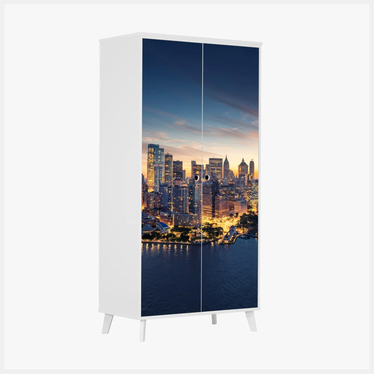 Naklejka na szafę Manhattan panorama o wschodzie słońca – Wallissimo® Naklejka na szafę Manhattan panorama o wschodzie słońca – Wallissimo®