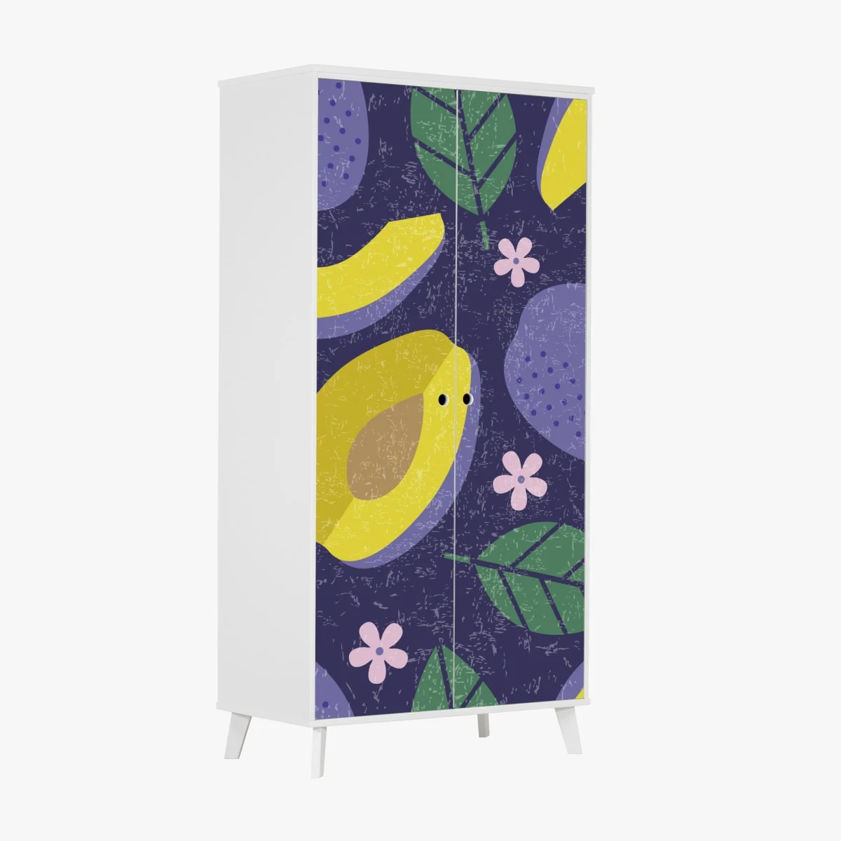 Naklejka na szafę radosny wzór ze śliwkami i liśćmi – Wallissimo® Naklejka na szafę radosny wzór ze śliwkami i liśćmi – Wallissimo®