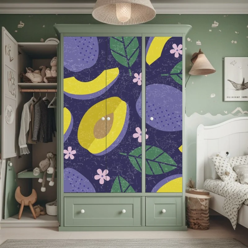 Naklejka na szafę tropikalny wzór hibiskusa i plumerii – Wallissimo®