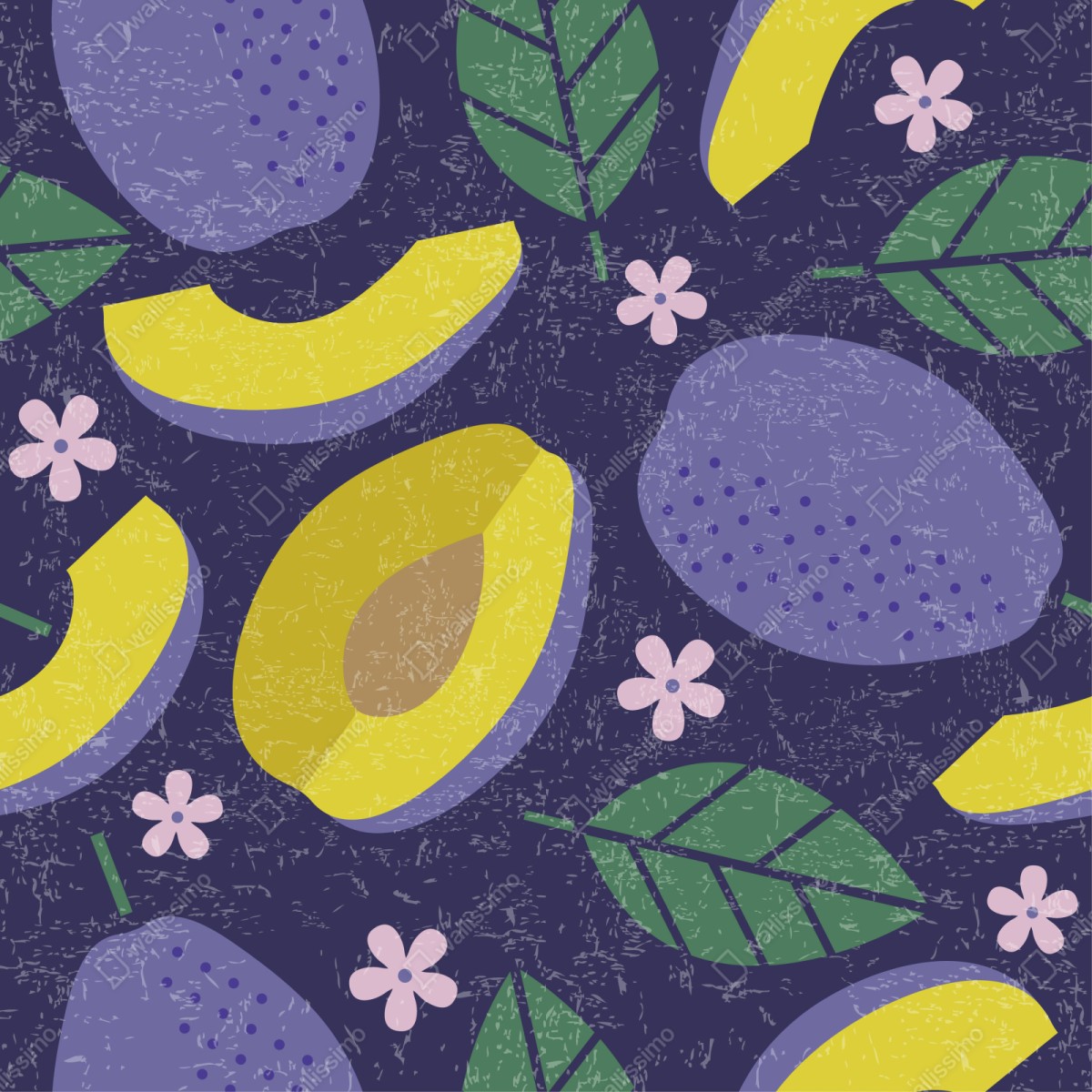 Naklejka na szafę radosny wzór ze śliwkami i liśćmi – Wallissimo® Naklejka na szafę radosny wzór ze śliwkami i liśćmi – Wallissimo®