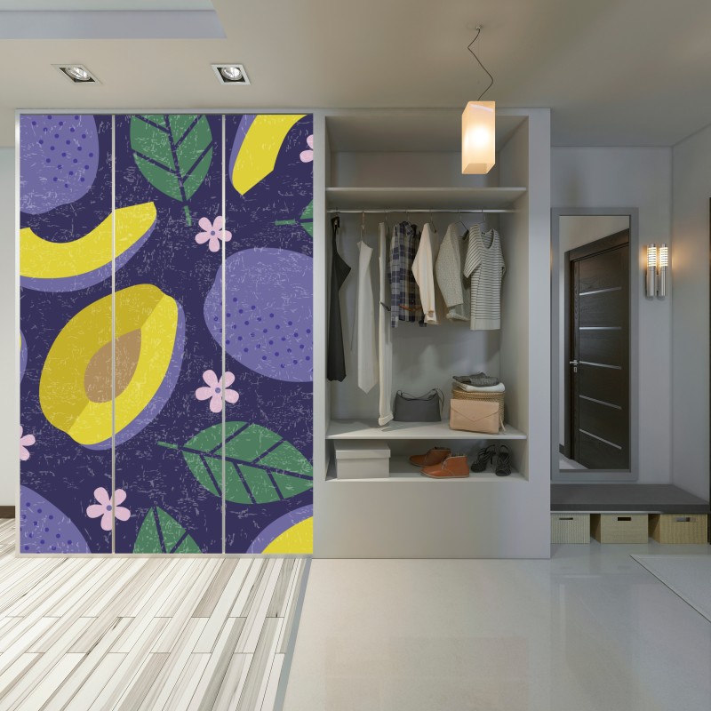 Naklejka na szafę radosny wzór ze śliwkami i liśćmi – Wallissimo® Naklejka na szafę radosny wzór ze śliwkami i liśćmi – Wallissimo®