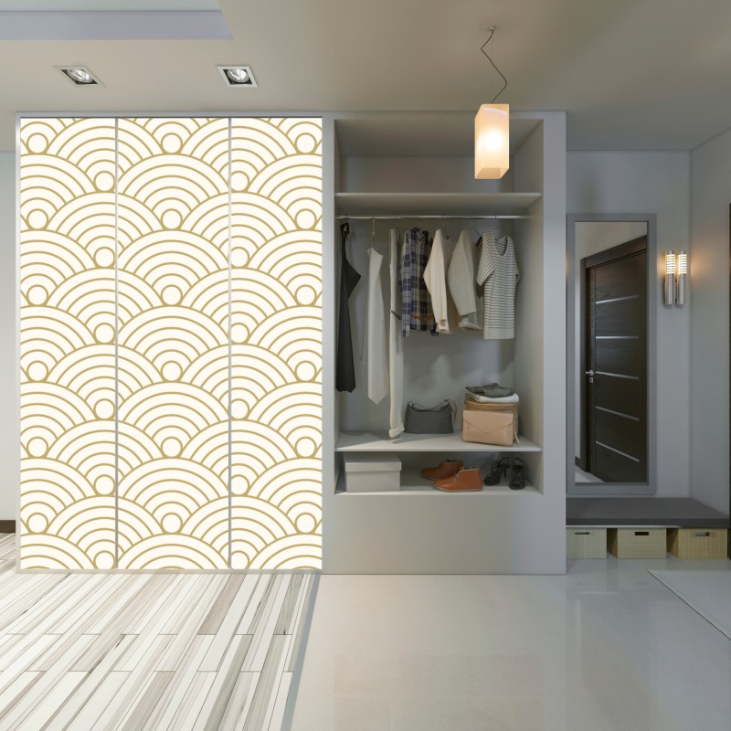 Naklejka na szafę złoty wzór seigaiha – Wallissimo® Naklejka na szafę złoty wzór seigaiha – Wallissimo®