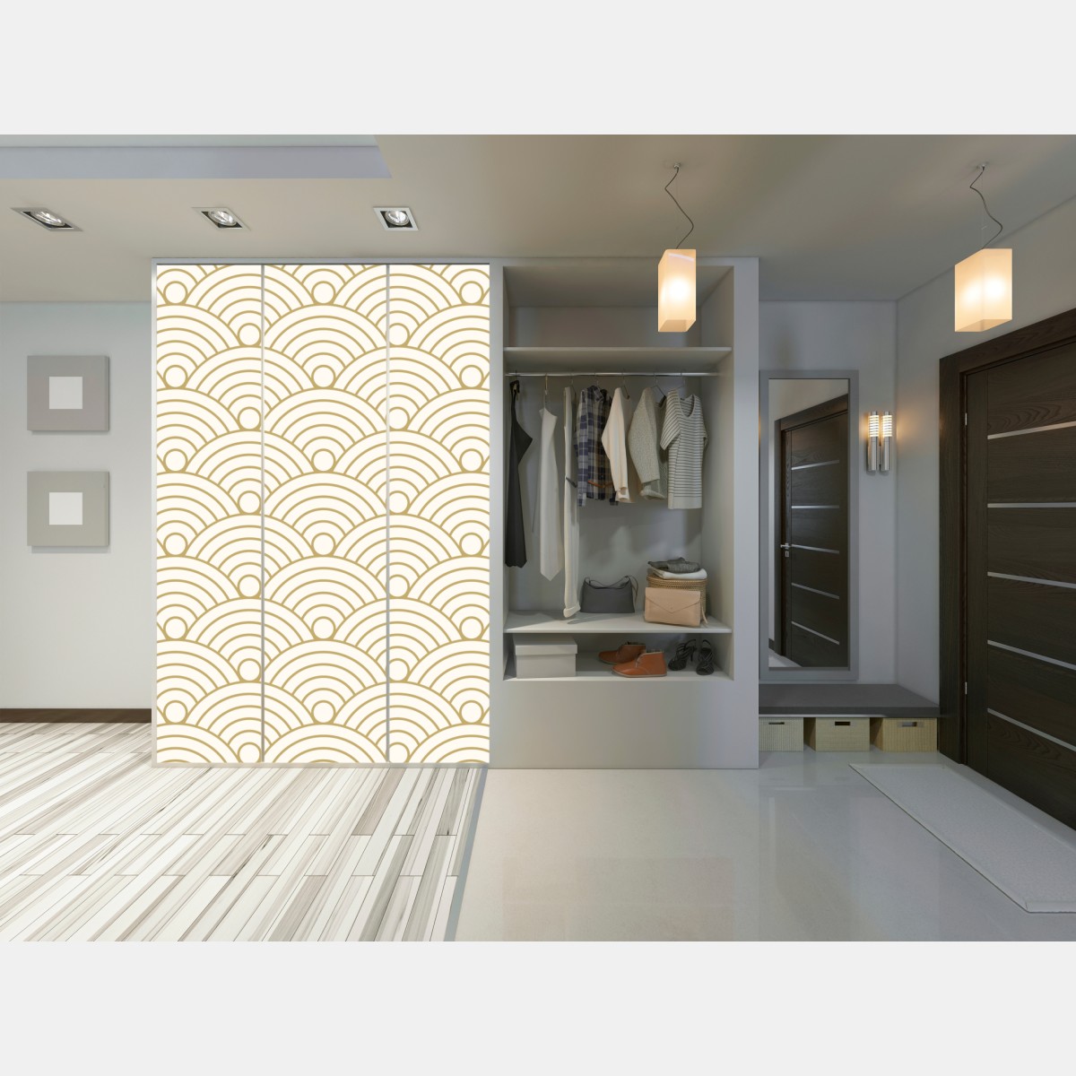 Naklejka na szafę złoty wzór seigaiha – Wallissimo® Naklejka na szafę złoty wzór seigaiha – Wallissimo®