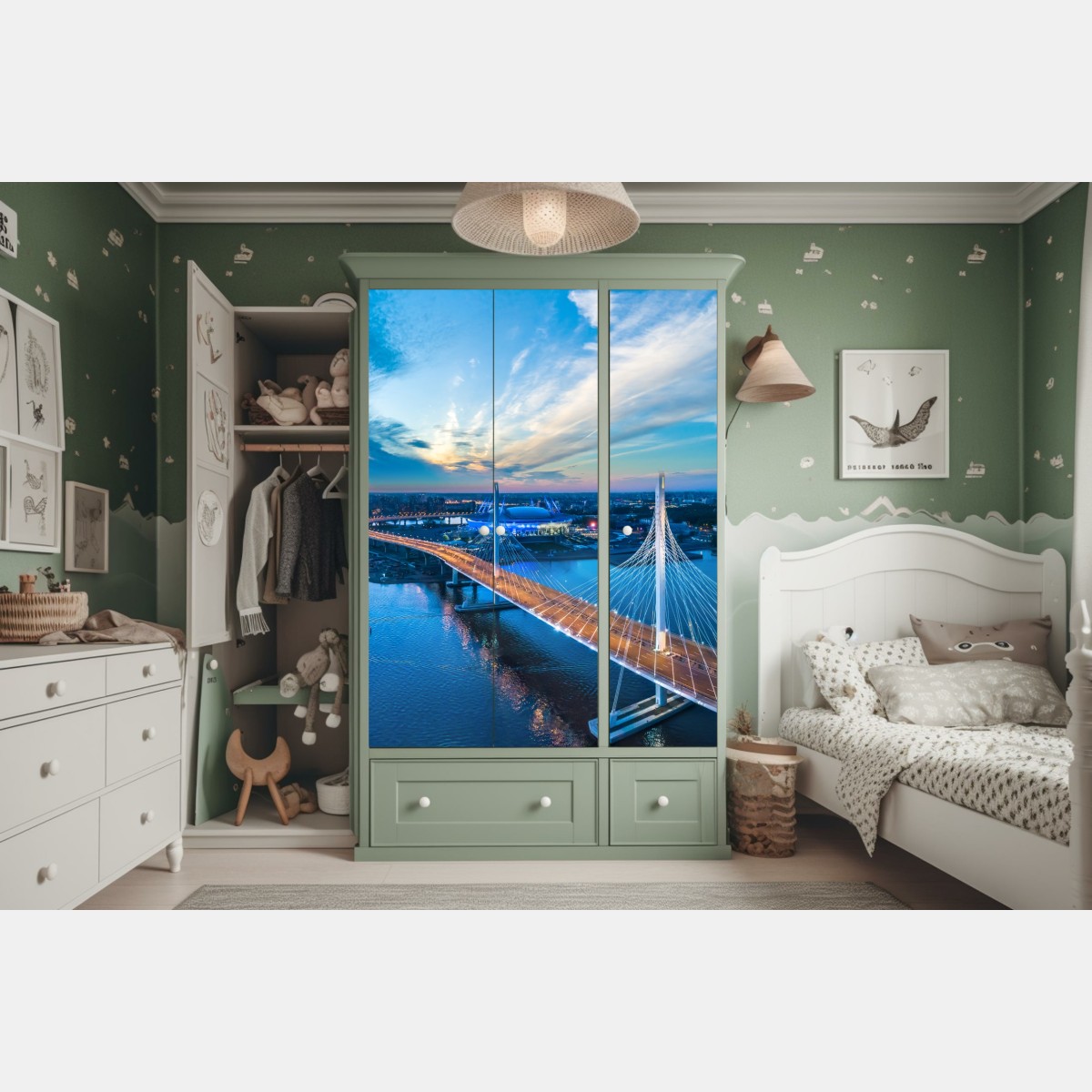 Naklejka na szafę Sankt Petersburg panorama mostu o zmierzchu – Wallissimo® Naklejka na szafę Sankt Petersburg panorama mostu o zmierzchu – Wallissimo®