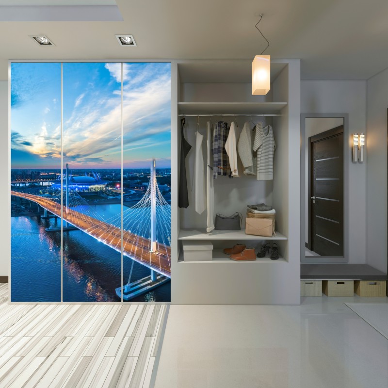 Naklejka na szafę Sankt Petersburg panorama mostu o zmierzchu – Wallissimo® Naklejka na szafę Sankt Petersburg panorama mostu o zmierzchu – Wallissimo®