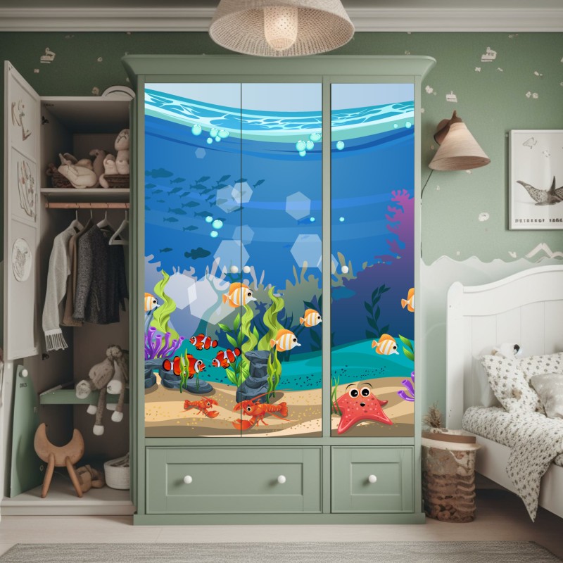 Naklejka na szafę luksusowa niebiesko-złota abstrakcja fluidalna – Wallissimo®