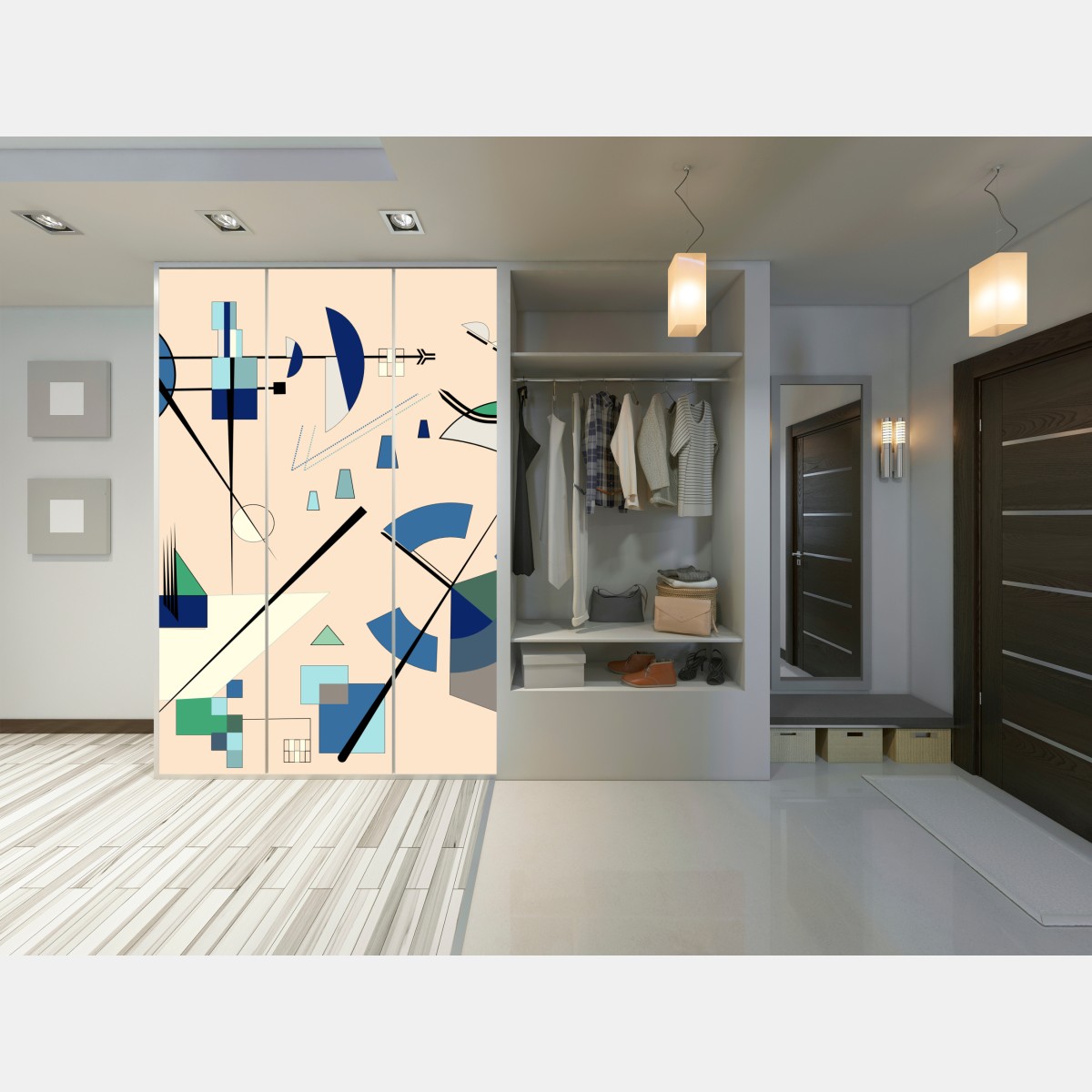 Naklejka na szafę geometryczna kompozycja w pastelach – Wallissimo® Naklejka na szafę geometryczna kompozycja w pastelach – Wallissimo®