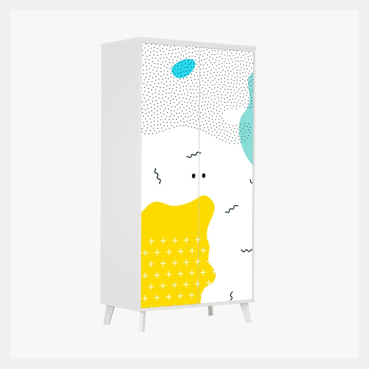 Naklejka na szafę zabawne abstrakcyjne kształty w żywych kolorach – Wallissimo® Naklejka na szafę zabawne abstrakcyjne kształty w żywych kolorach – Wallissimo®