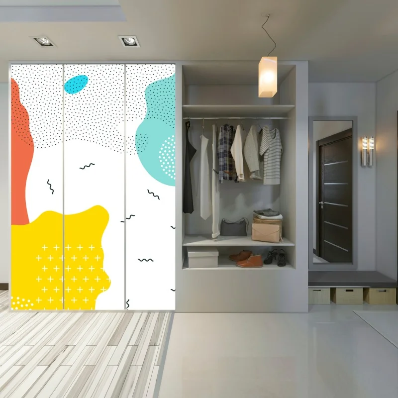Naklejka na szafę zabawne abstrakcyjne kształty w żywych kolorach – Wallissimo® Naklejka na szafę zabawne abstrakcyjne kształty w żywych kolorach – Wallissimo®