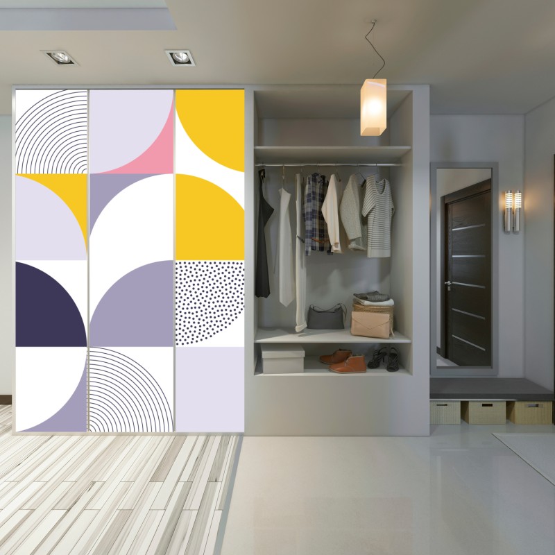 Naklejka na szafę pastelowy geometryczny wzór z półkolami – Wallissimo® Naklejka na szafę pastelowy geometryczny wzór z półkolami – Wallissimo®