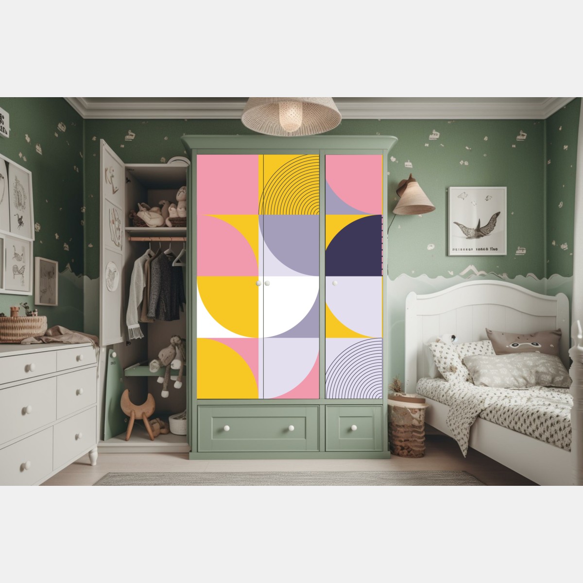 Naklejka na szafę pastelowa geometryczna mozaika – Wallissimo® Naklejka na szafę pastelowa geometryczna mozaika – Wallissimo®