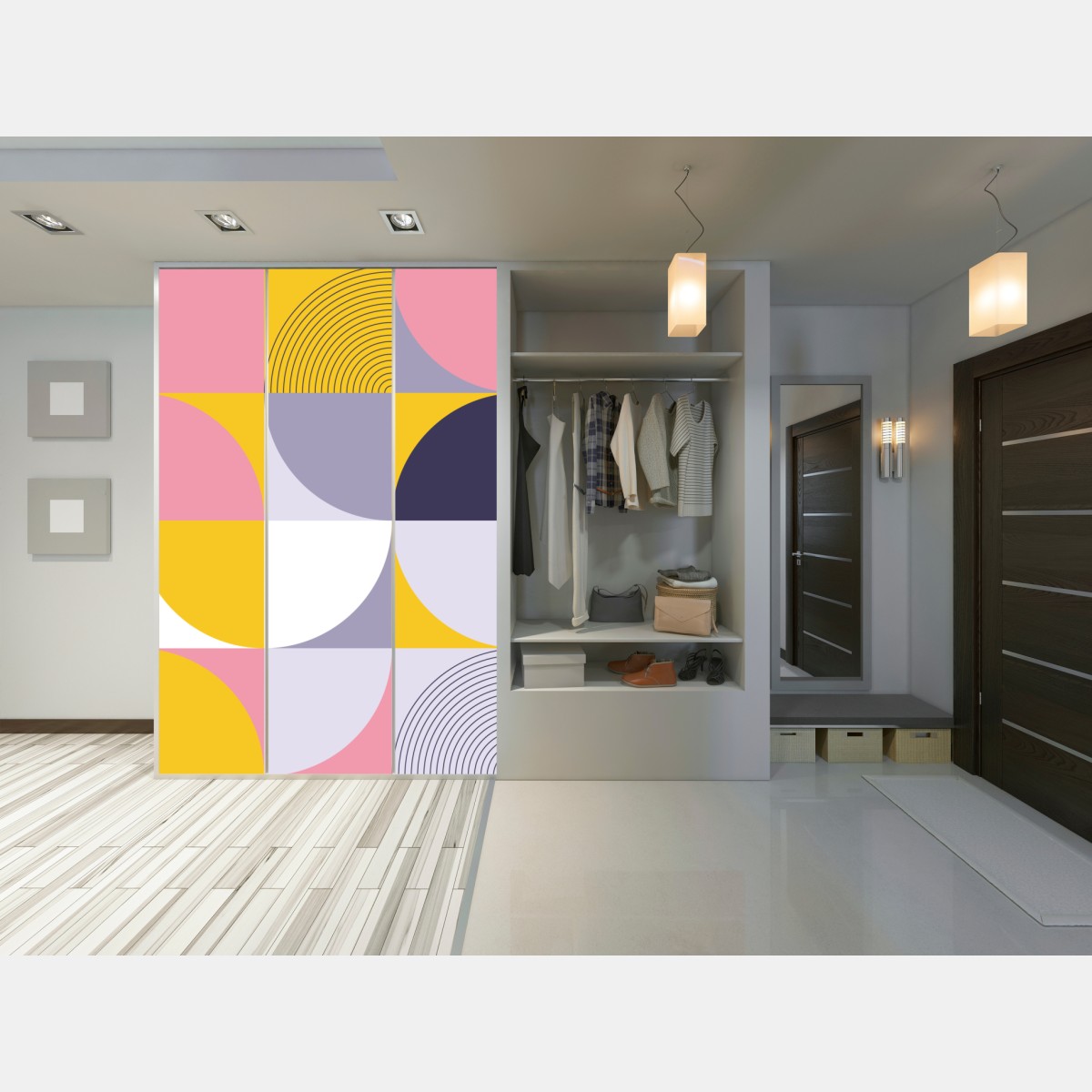 Naklejka na szafę pastelowa geometryczna mozaika – Wallissimo® Naklejka na szafę pastelowa geometryczna mozaika – Wallissimo®