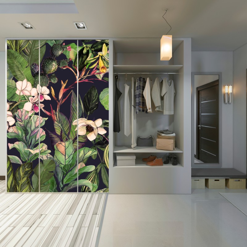 Naklejka na szafę tropikalny akwarelowy wzór botaniczny – Wallissimo® Naklejka na szafę tropikalny akwarelowy wzór botaniczny – Wallissimo®