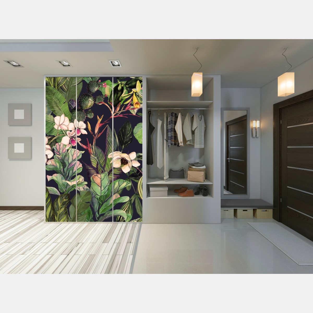 Naklejka na szafę tropikalny akwarelowy wzór botaniczny – Wallissimo® Naklejka na szafę tropikalny akwarelowy wzór botaniczny – Wallissimo®