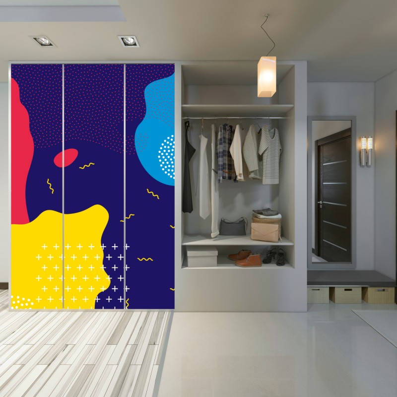 Naklejka na szafę żywy abstrakcyjny wzór kształtów – Wallissimo® Naklejka na szafę żywy abstrakcyjny wzór kształtów – Wallissimo®