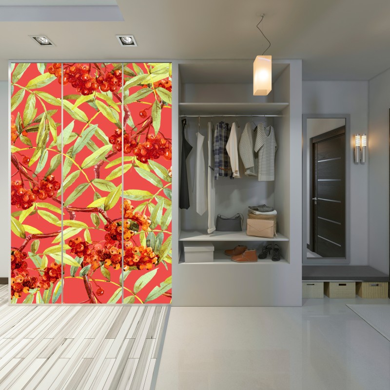 Naklejka na szafę akwarelowy wzór jarzębiny – Wallissimo® Naklejka na szafę akwarelowy wzór jarzębiny – Wallissimo®