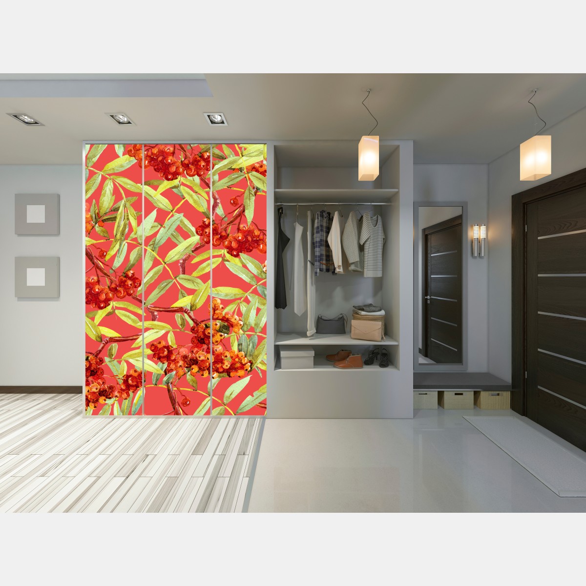 Naklejka na szafę akwarelowy wzór jarzębiny – Wallissimo® Naklejka na szafę akwarelowy wzór jarzębiny – Wallissimo®