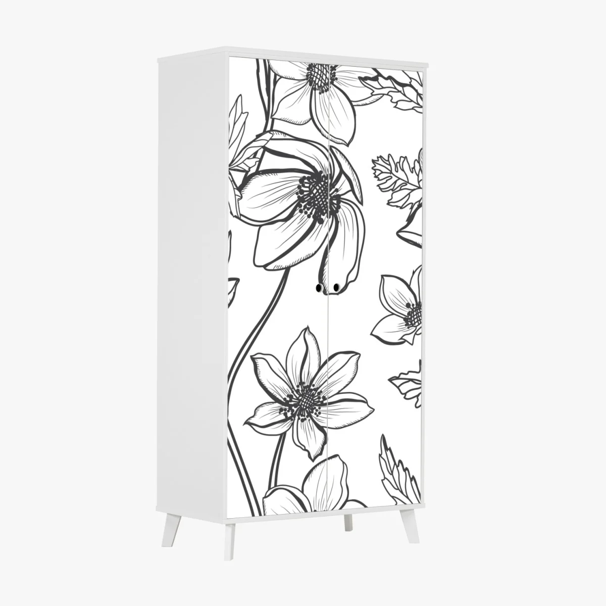 Naklejka na szafę botaniczny rysunek kwiatowy – Wallissimo® Naklejka na szafę botaniczny rysunek kwiatowy – Wallissimo®