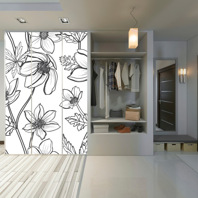 Naklejka na szafę botaniczny rysunek kwiatowy – Wallissimo® Naklejka na szafę botaniczny rysunek kwiatowy – Wallissimo®