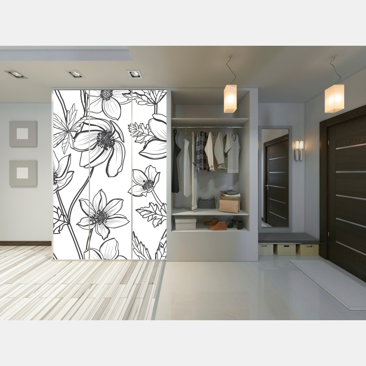 Naklejka na szafę botaniczny rysunek kwiatowy – Wallissimo® Naklejka na szafę botaniczny rysunek kwiatowy – Wallissimo®