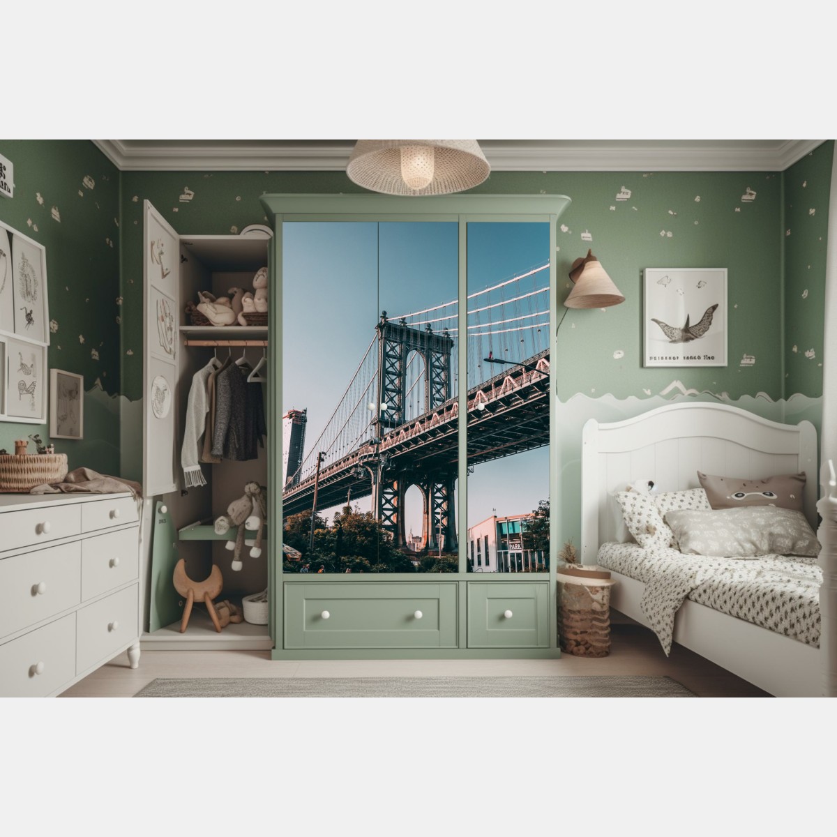 Naklejka na szafę Manhattan most w miejskiej perspektywie – Wallissimo® Naklejka na szafę Manhattan most w miejskiej perspektywie – Wallissimo®