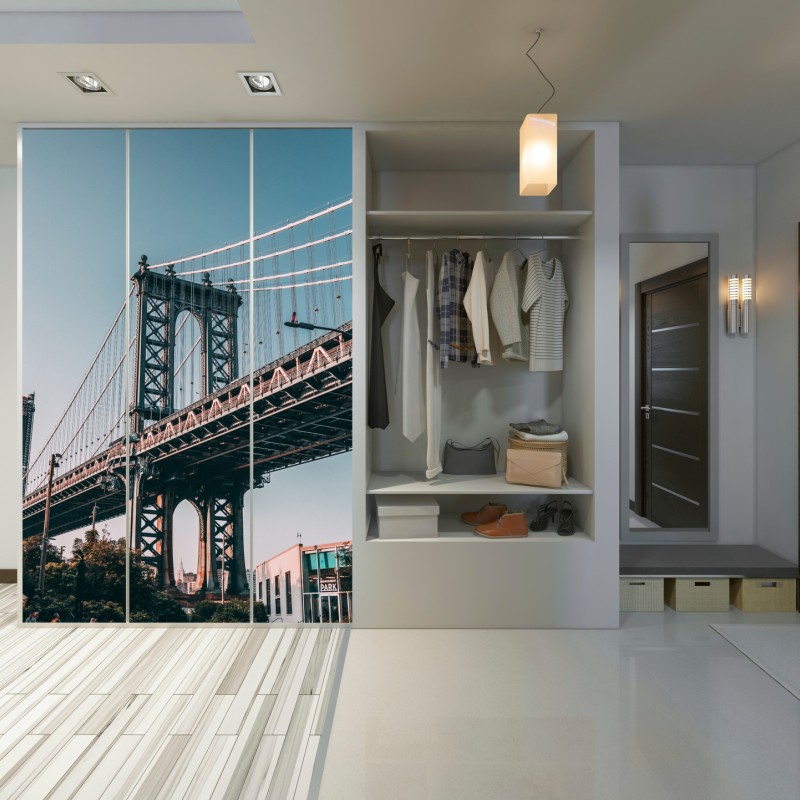 Naklejka na szafę Manhattan most w miejskiej perspektywie – Wallissimo® Naklejka na szafę Manhattan most w miejskiej perspektywie – Wallissimo®