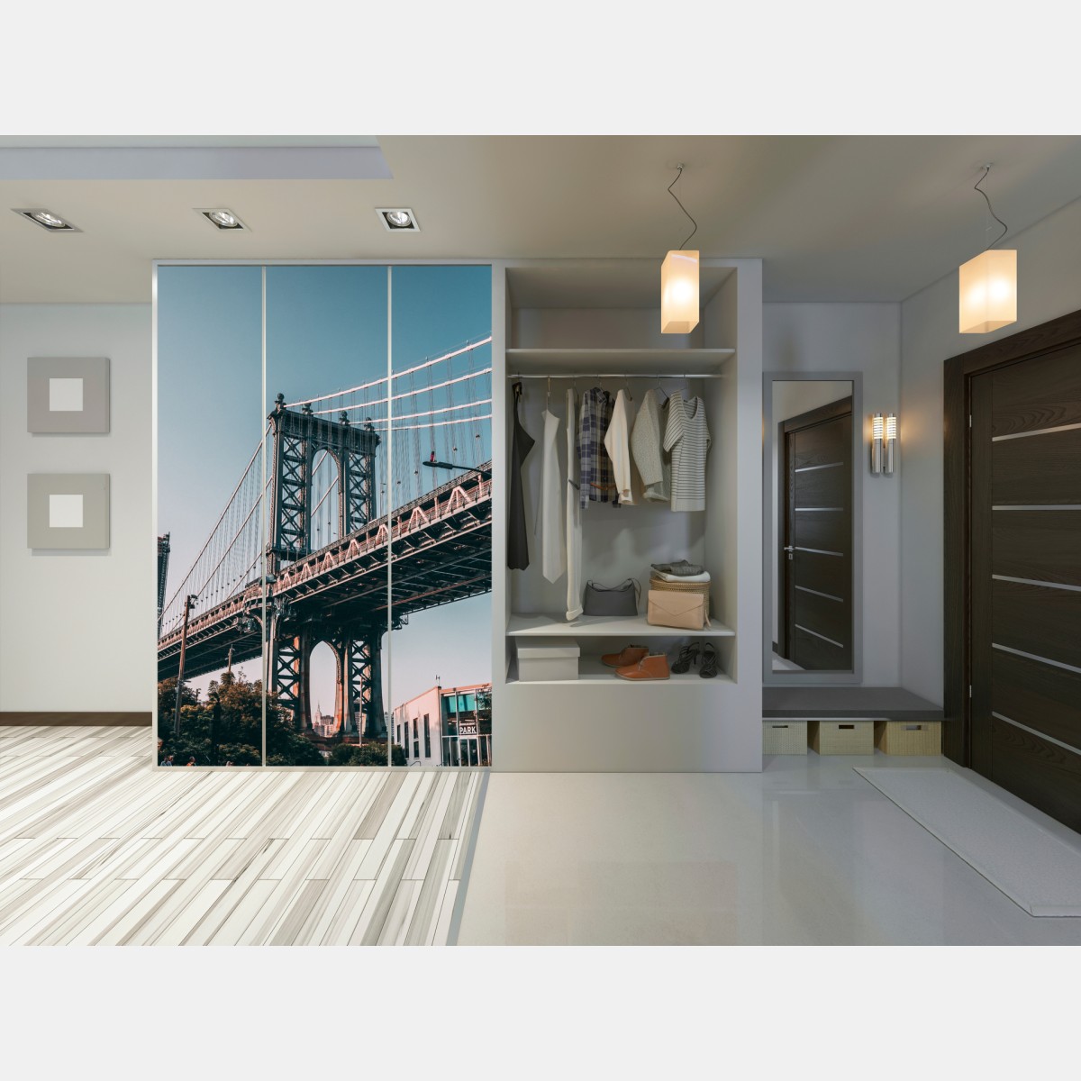 Naklejka na szafę Manhattan most w miejskiej perspektywie – Wallissimo® Naklejka na szafę Manhattan most w miejskiej perspektywie – Wallissimo®