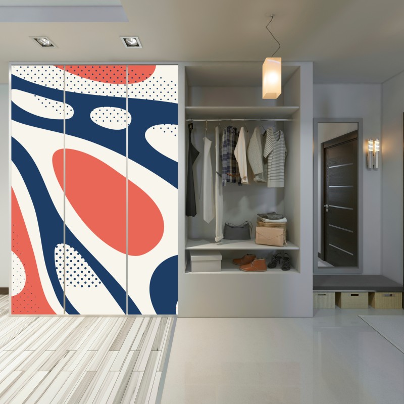 Naklejka na szafę retro koralowo-granatowy abstrakcyjny wzór – Wallissimo® Naklejka na szafę retro koralowo-granatowy abstrakcyjny wzór – Wallissimo®