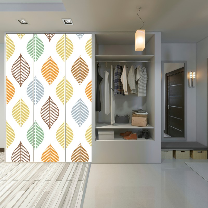 Naklejka na szafę pastelowy wzór liści na ścianę – Wallissimo® Naklejka na szafę pastelowy wzór liści na ścianę – Wallissimo®