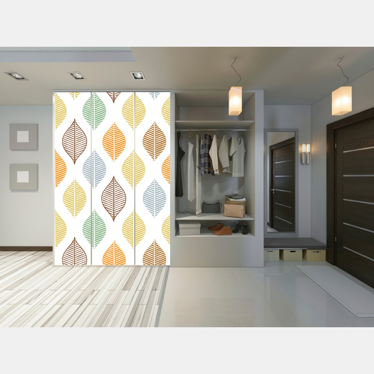 Naklejka na szafę pastelowy wzór liści na ścianę – Wallissimo® Naklejka na szafę pastelowy wzór liści na ścianę – Wallissimo®