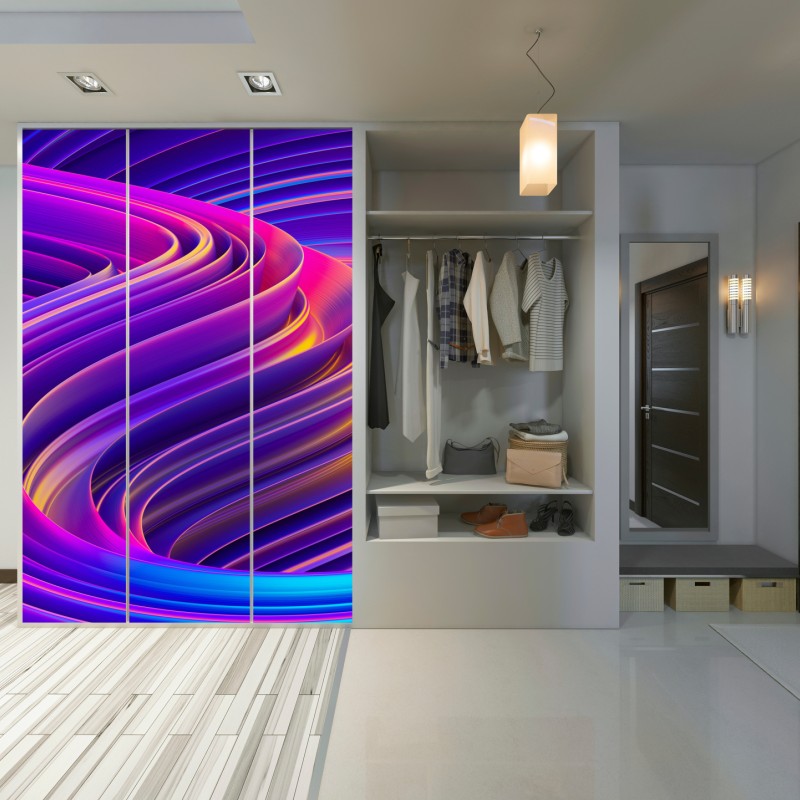 Naklejka na szafę intensywny fioletowy 3d wir wstęg – Wallissimo® Naklejka na szafę intensywny fioletowy 3d wir wstęg – Wallissimo®