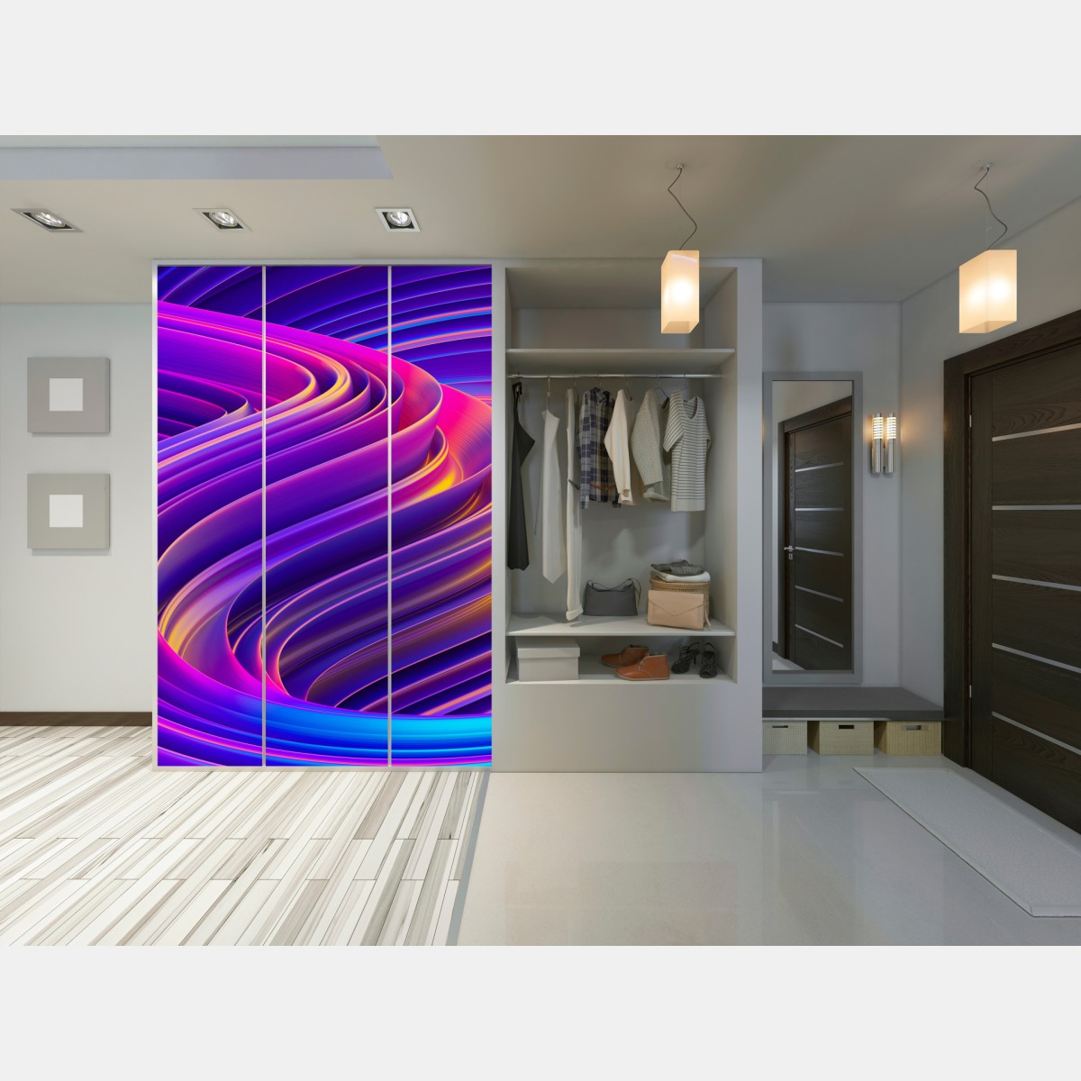 Naklejka na szafę intensywny fioletowy 3d wir wstęg – Wallissimo® Naklejka na szafę intensywny fioletowy 3d wir wstęg – Wallissimo®