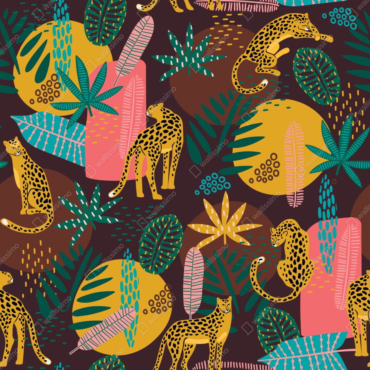 Naklejka na szafę tropikalny wzór z lampartami – Wallissimo® Naklejka na szafę tropikalny wzór z lampartami – Wallissimo®