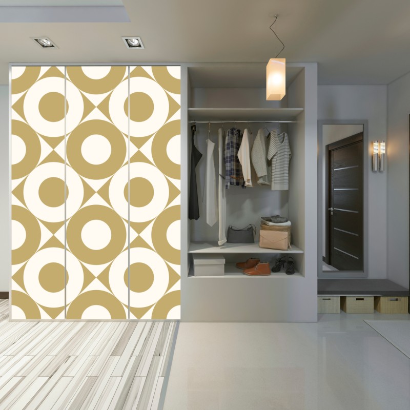 Naklejka na szafę złoty geometryczny wzór z kołami – Wallissimo® Naklejka na szafę złoty geometryczny wzór z kołami – Wallissimo®