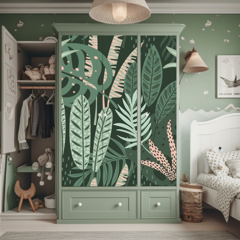 Naklejka na szafę retro geometryczny wzór kafelkowy w turkusie i pomarańczy – Wallissimo®