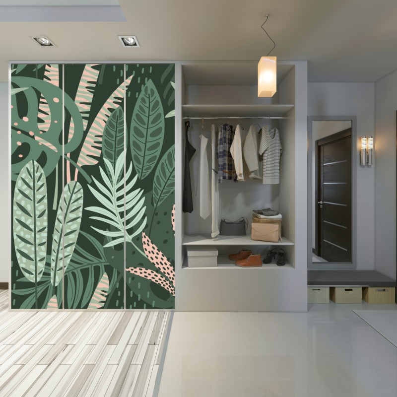 Naklejka na szafę tropikalny wzór liściowy – Wallissimo® Naklejka na szafę tropikalny wzór liściowy – Wallissimo®