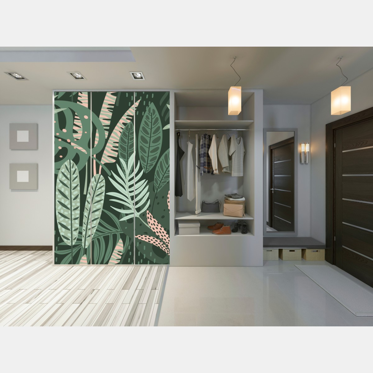 Naklejka na szafę tropikalny wzór liściowy – Wallissimo® Naklejka na szafę tropikalny wzór liściowy – Wallissimo®