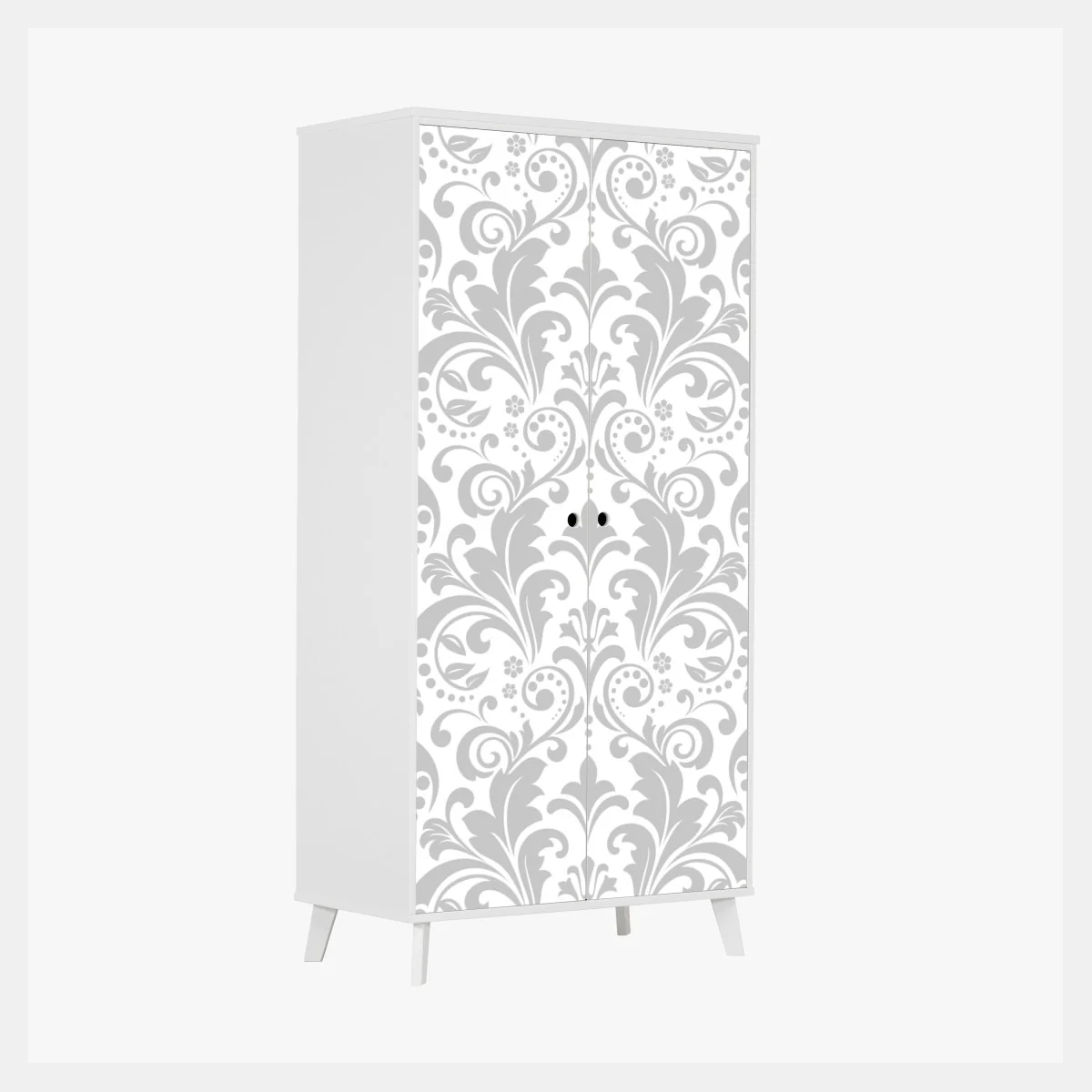 Naklejka na szafę elegancki szary wzór damasceński – Wallissimo® Naklejka na szafę elegancki szary wzór damasceński – Wallissimo®