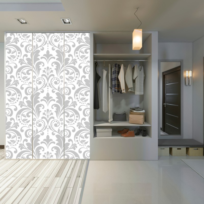 Naklejka na szafę elegancki szary wzór damasceński – Wallissimo® Naklejka na szafę elegancki szary wzór damasceński – Wallissimo®