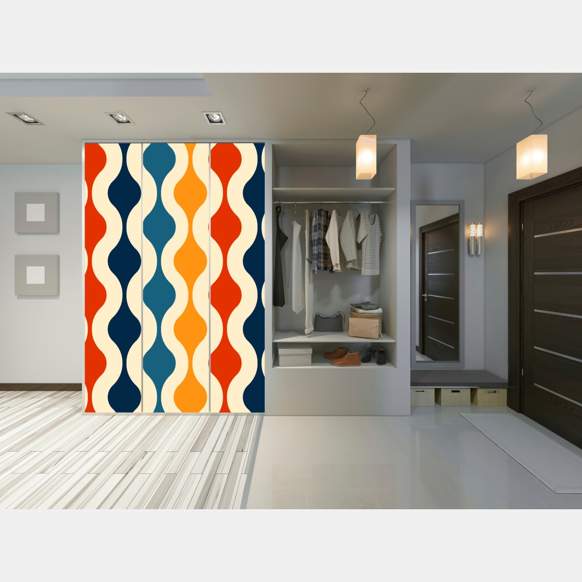 Naklejka na szafę retro falisty wzór mid-century – Wallissimo® Naklejka na szafę retro falisty wzór mid-century – Wallissimo®