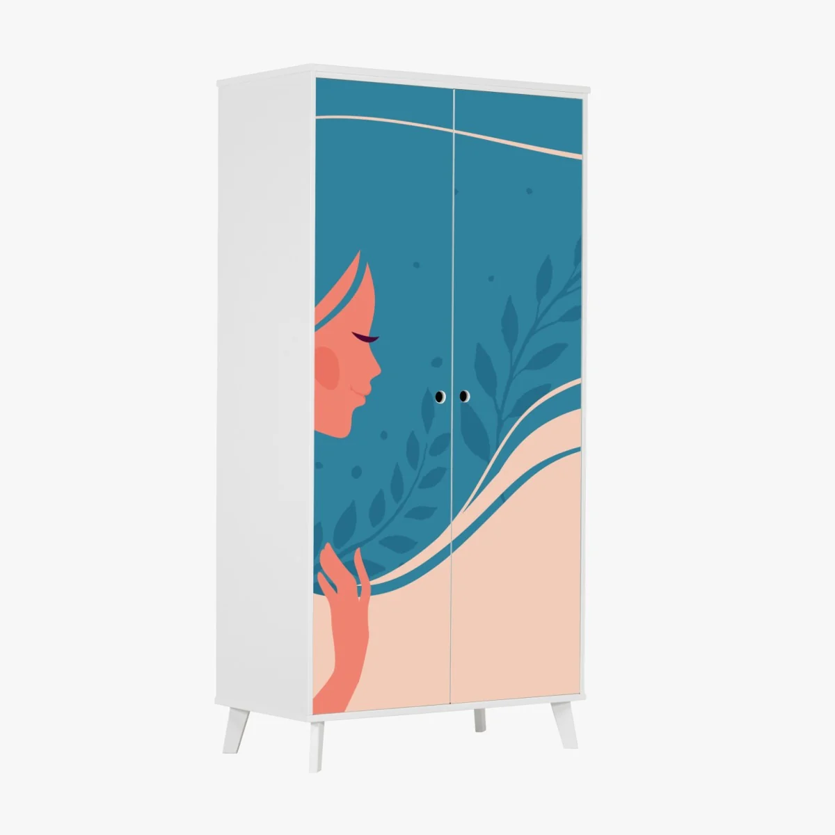 Naklejka na szafę spokojny kwiatowy profil z falującymi włosami – Wallissimo® Naklejka na szafę spokojny kwiatowy profil z falującymi włosami – Wallissimo®