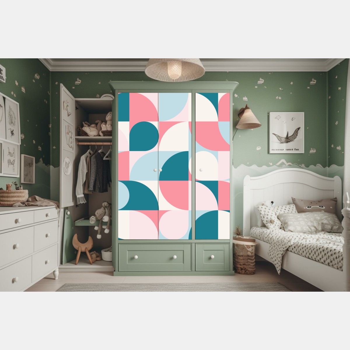 Naklejka na szafę pastelowa geometryczna mozaika – Wallissimo® Naklejka na szafę pastelowa geometryczna mozaika – Wallissimo®