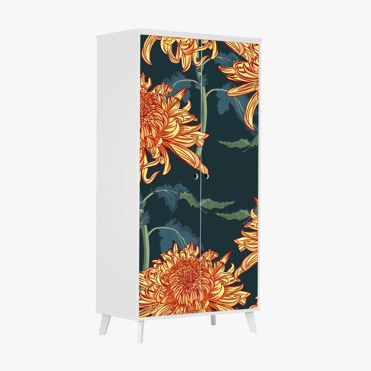 Naklejka na szafę złota chryzantema botaniczny wzór – Wallissimo® Naklejka na szafę złota chryzantema botaniczny wzór – Wallissimo®